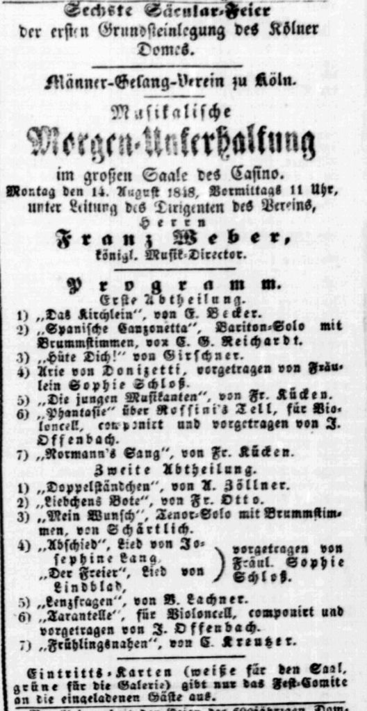 1848 Jacques Offenbach 600 Jahrfeier Kölner Dom Grundsteinlegung - Kölner Männer-Gesang-Verein
